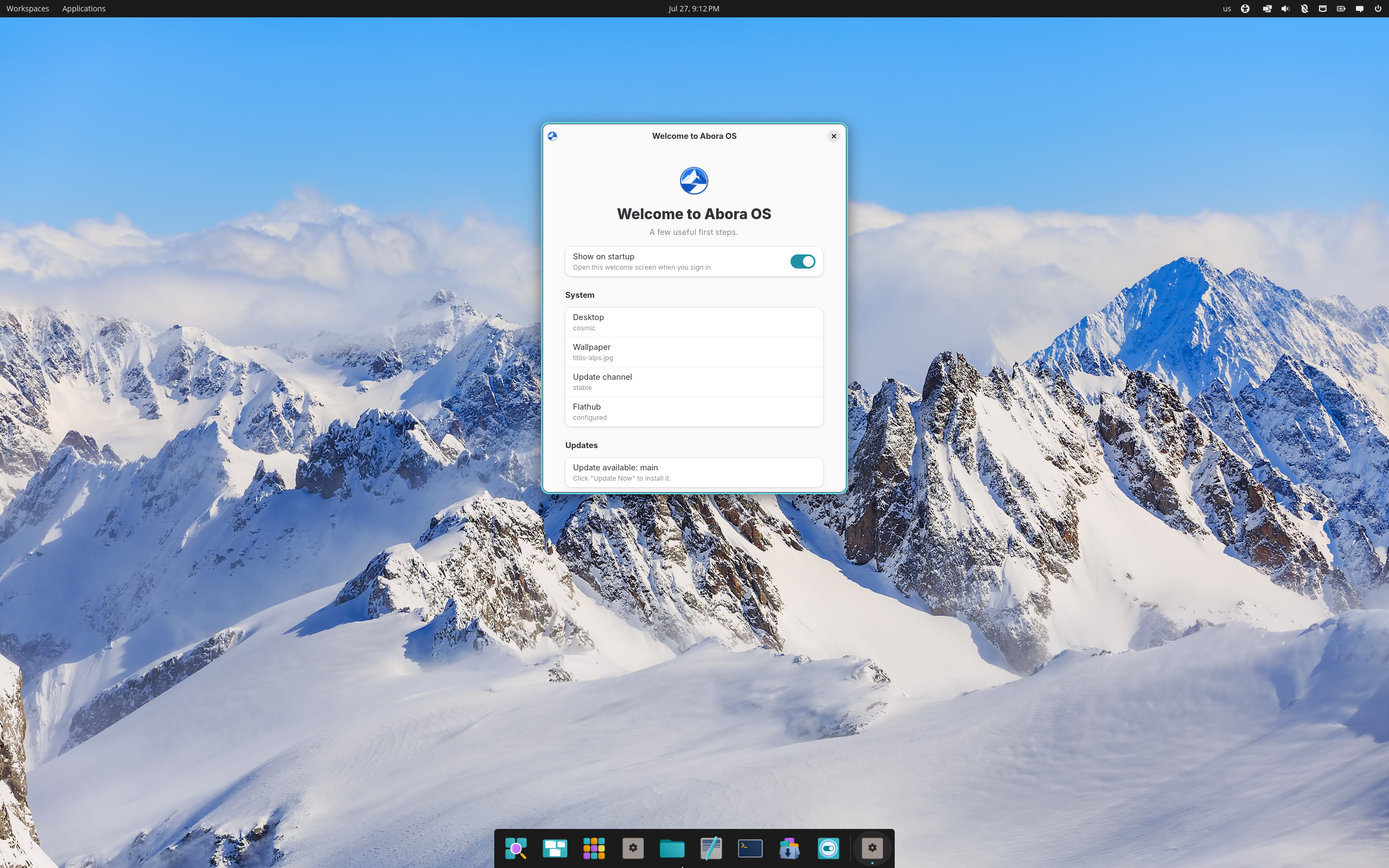 Abora desktop screenshot: 4.0 2026.07.27 cosmic