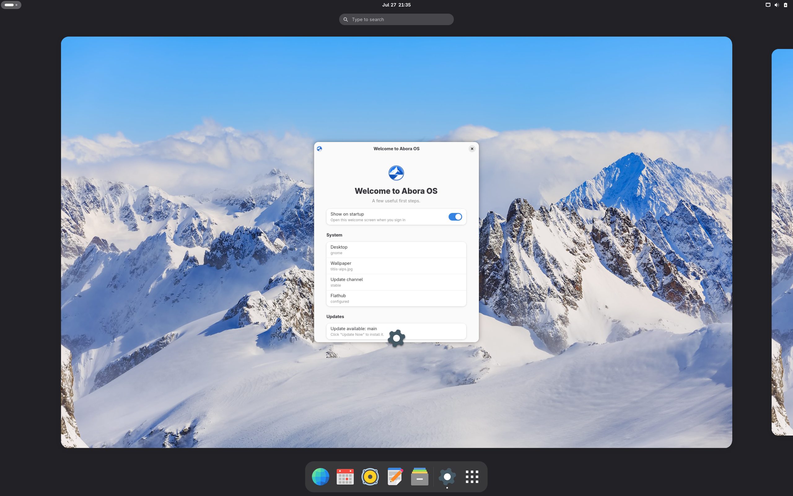 Abora desktop screenshot: 4.0 2026.07.27 gnome