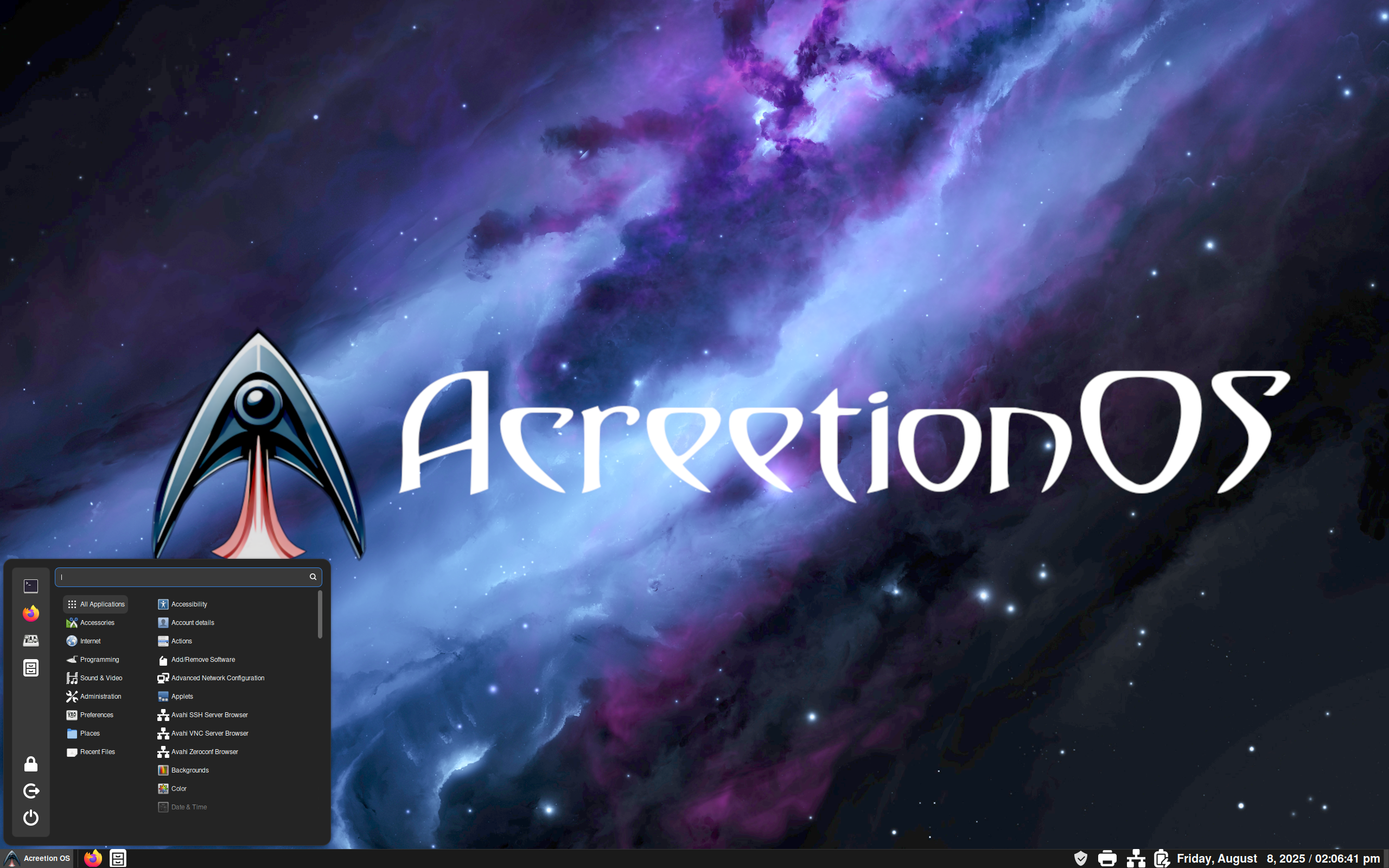 AcreetionOS desktop screenshot: 1.0