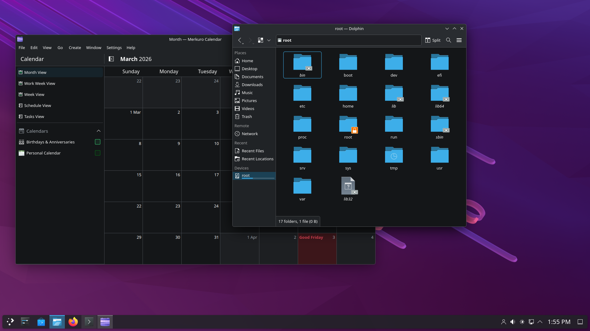AerynOS desktop screenshot: 2026.01 calendar