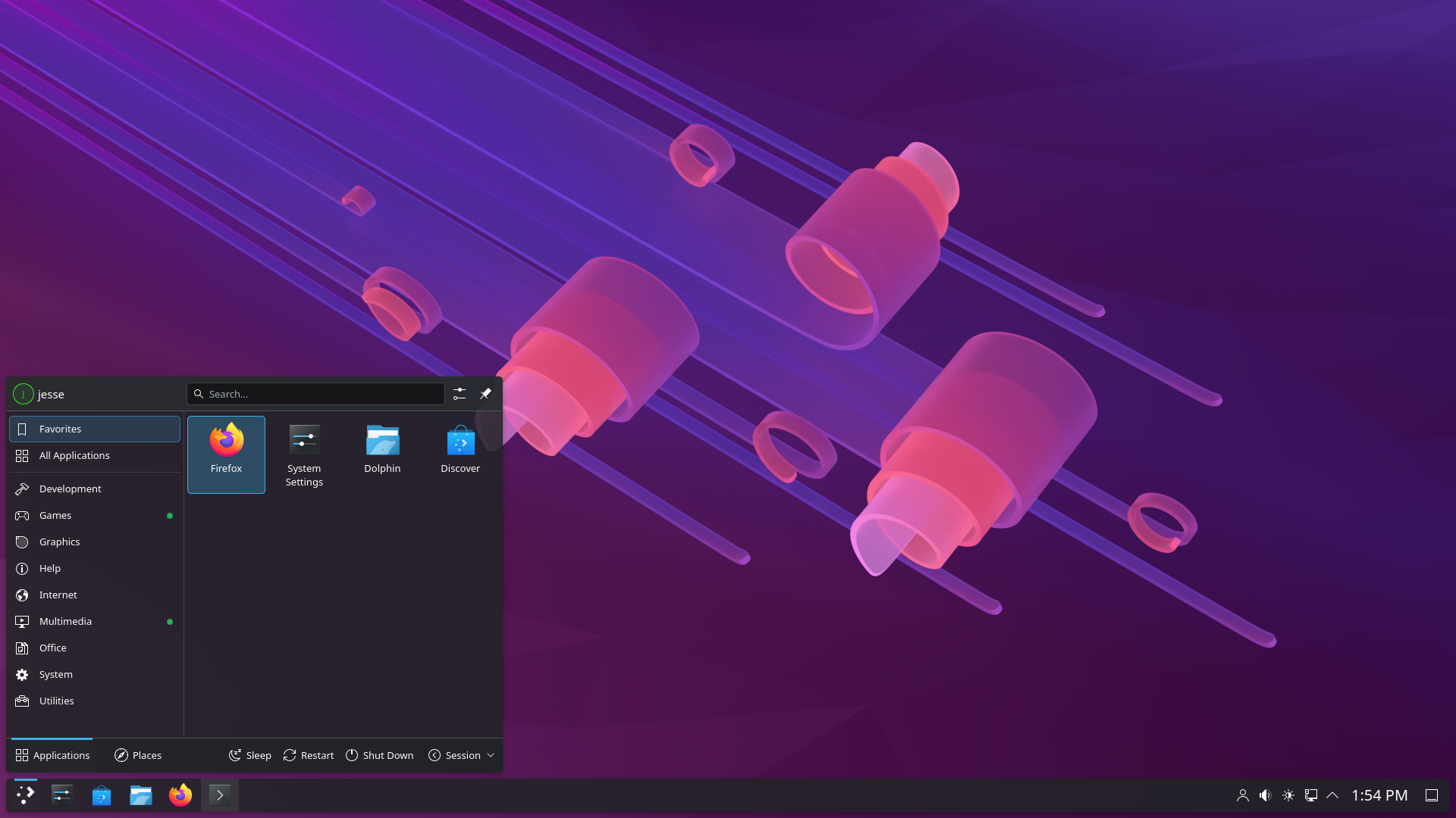 AerynOS desktop screenshot: 2026.01 menu
