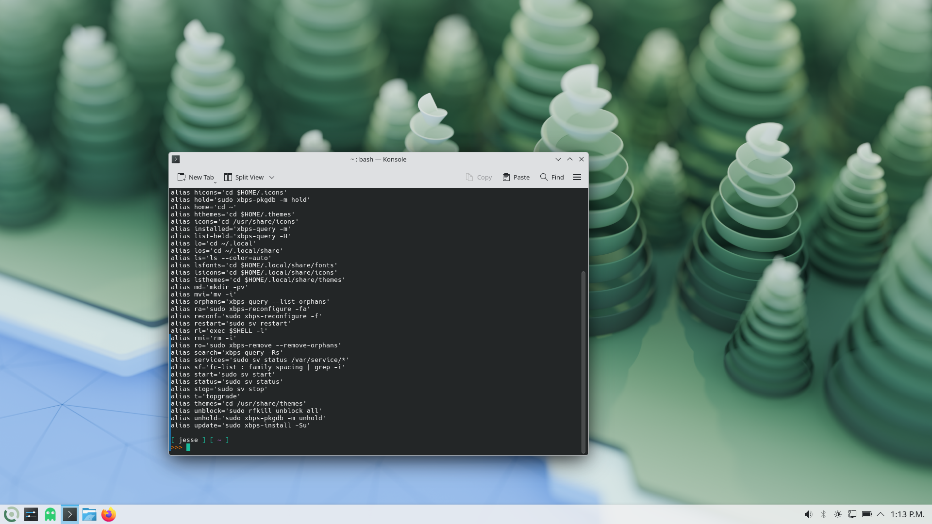 AfagOS desktop screenshot: 2026 konsole