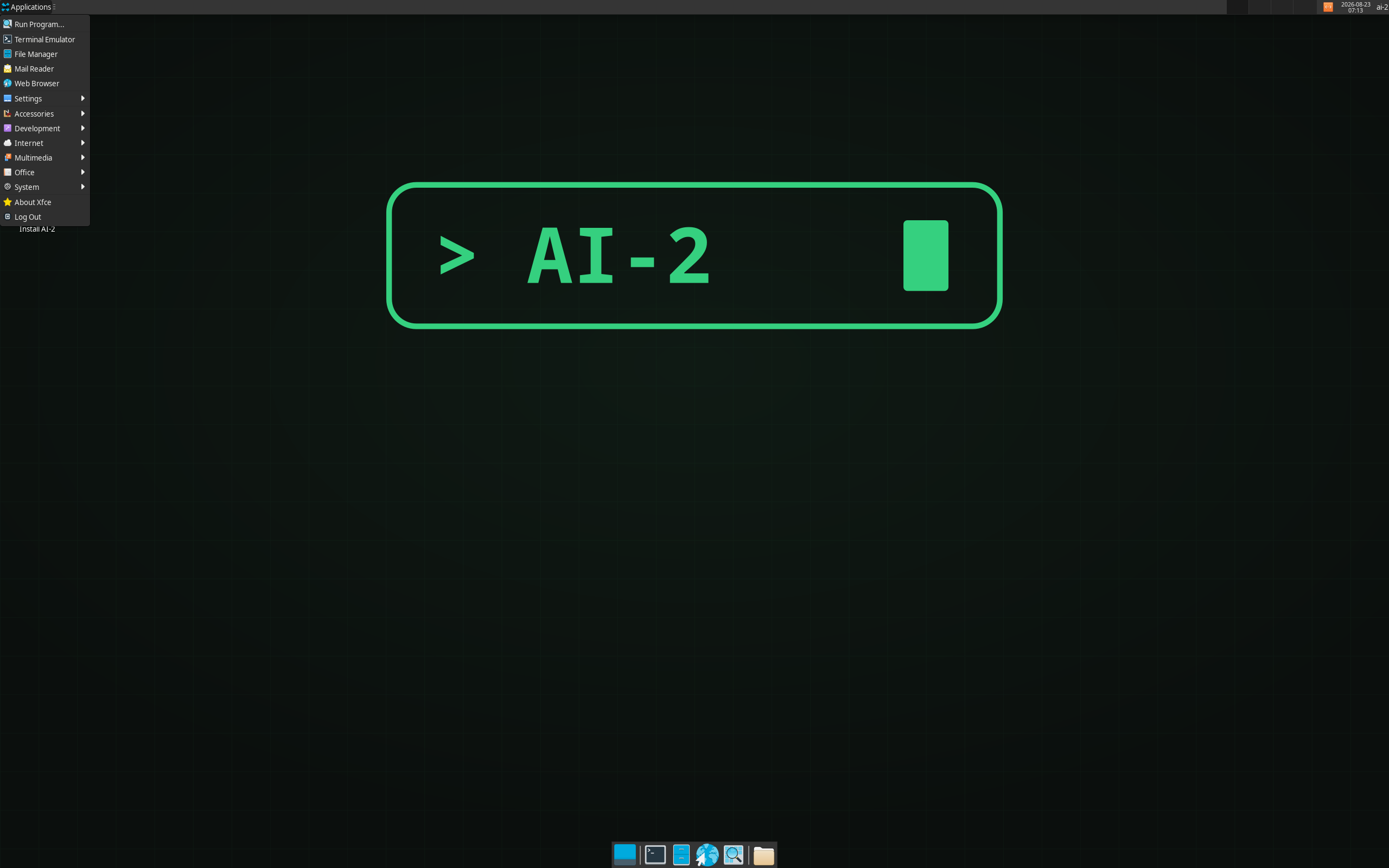 AI-2 desktop screenshot: 0.1 xfce