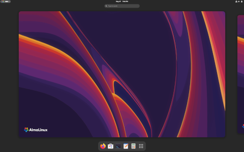 AlmaLinux desktop screenshot: Distribution overview