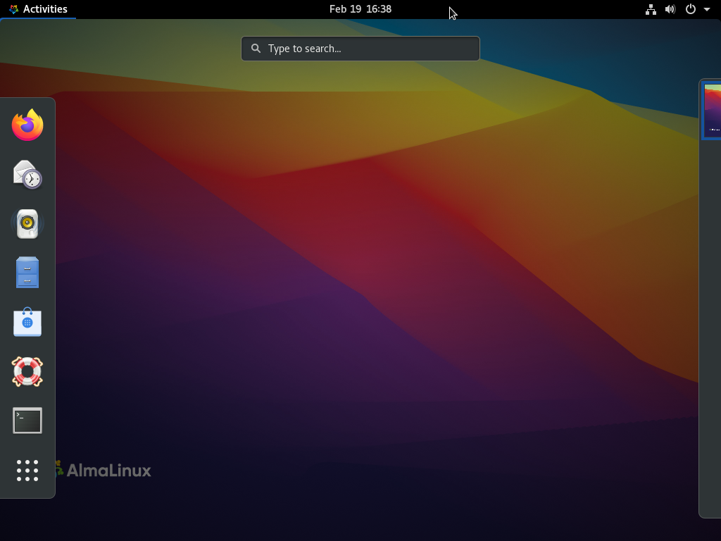 AlmaLinux desktop screenshot: 8.3 beta1
