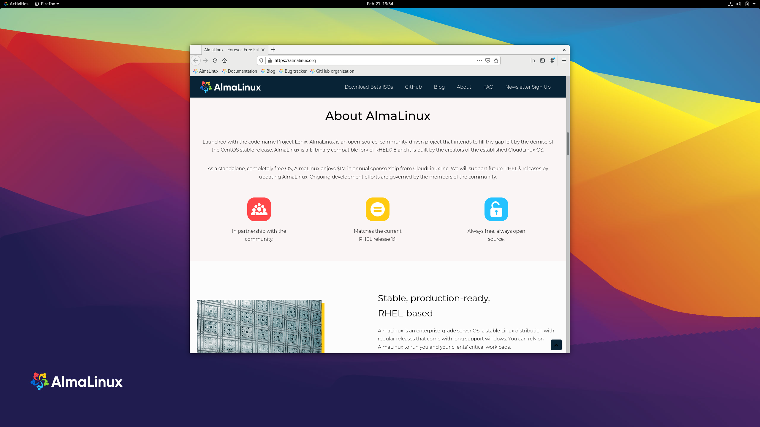 AlmaLinux desktop screenshot: 8.3