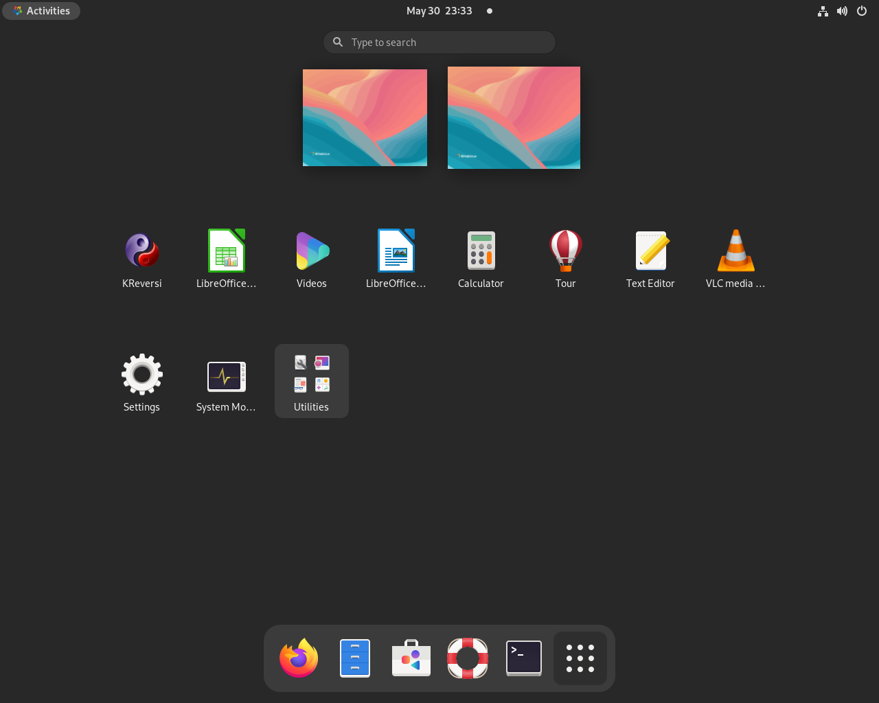 AlmaLinux desktop screenshot: 9.0 applications