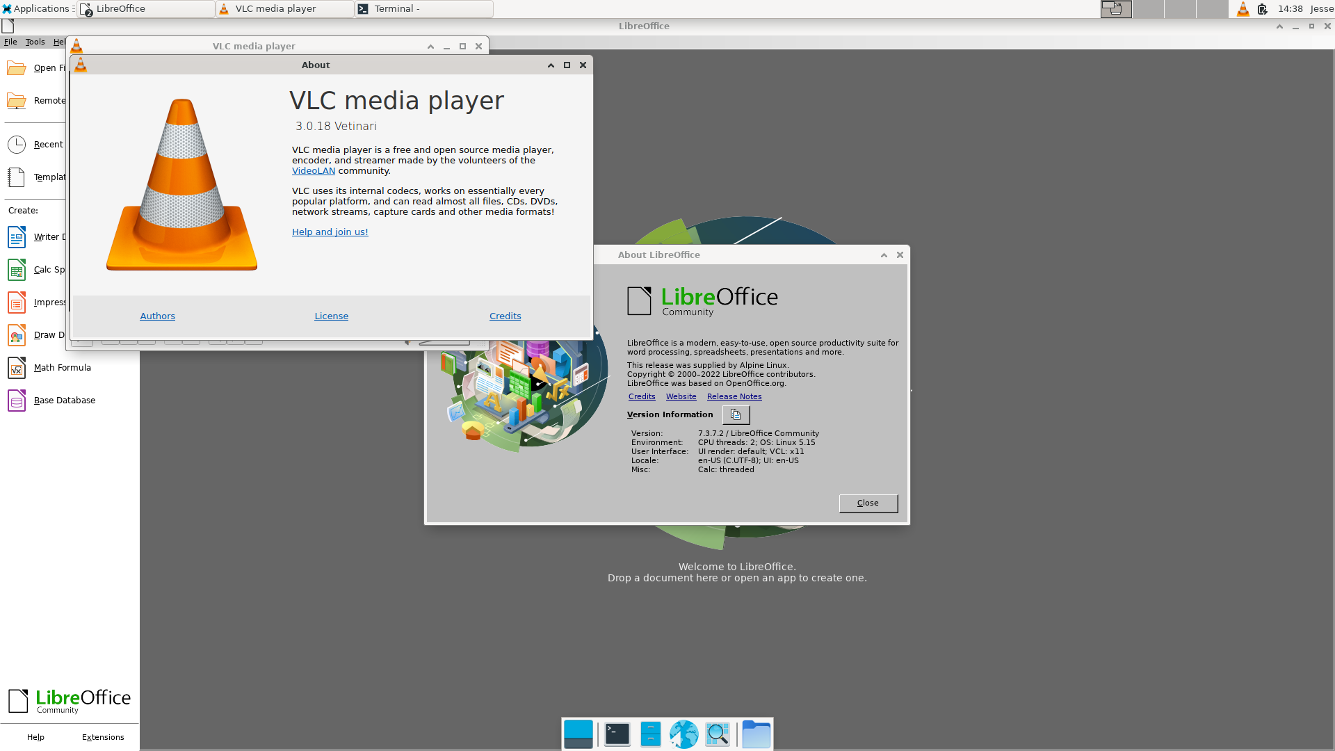 Alpine desktop screenshot: 3.17.2 apps