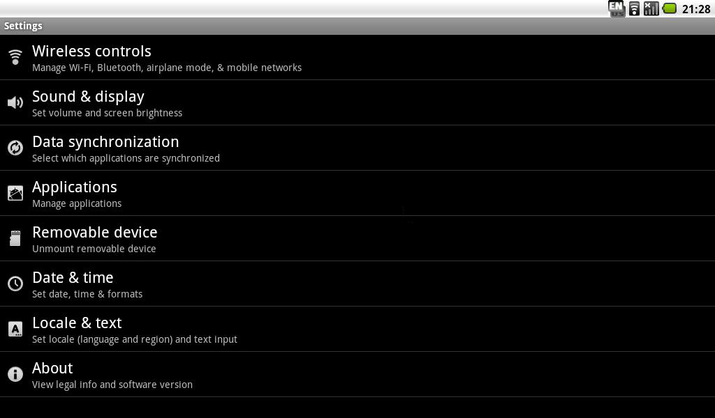 Android desktop screenshot: aspire settings