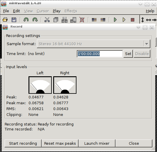 antiX desktop screenshot: 11 mhwaveedit