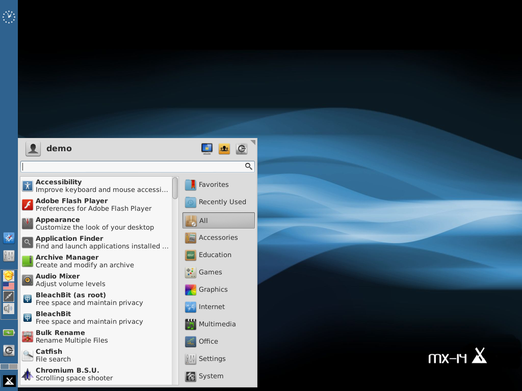antiX desktop screenshot: 14.4 mx desktop
