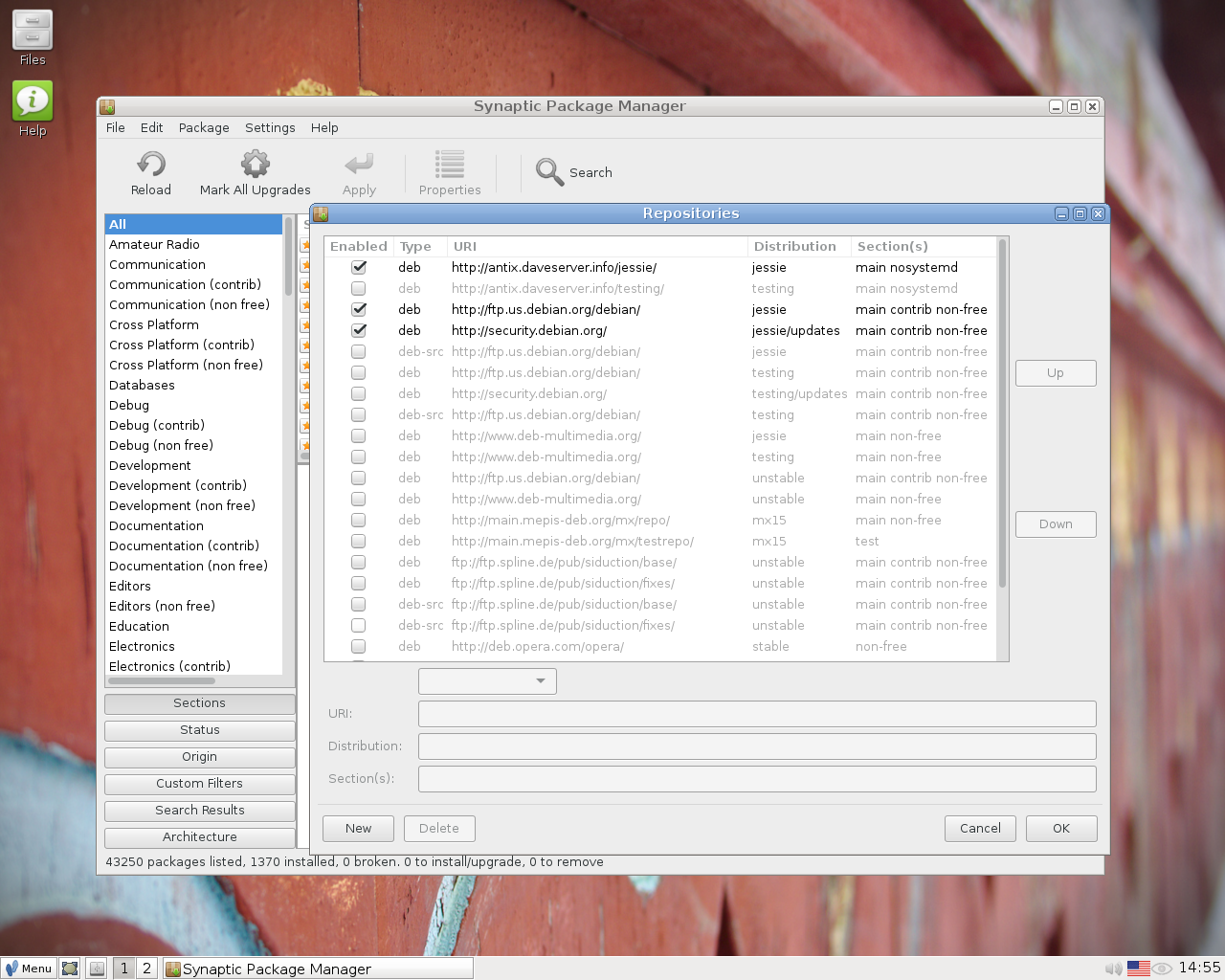 antiX desktop screenshot: 15 packages