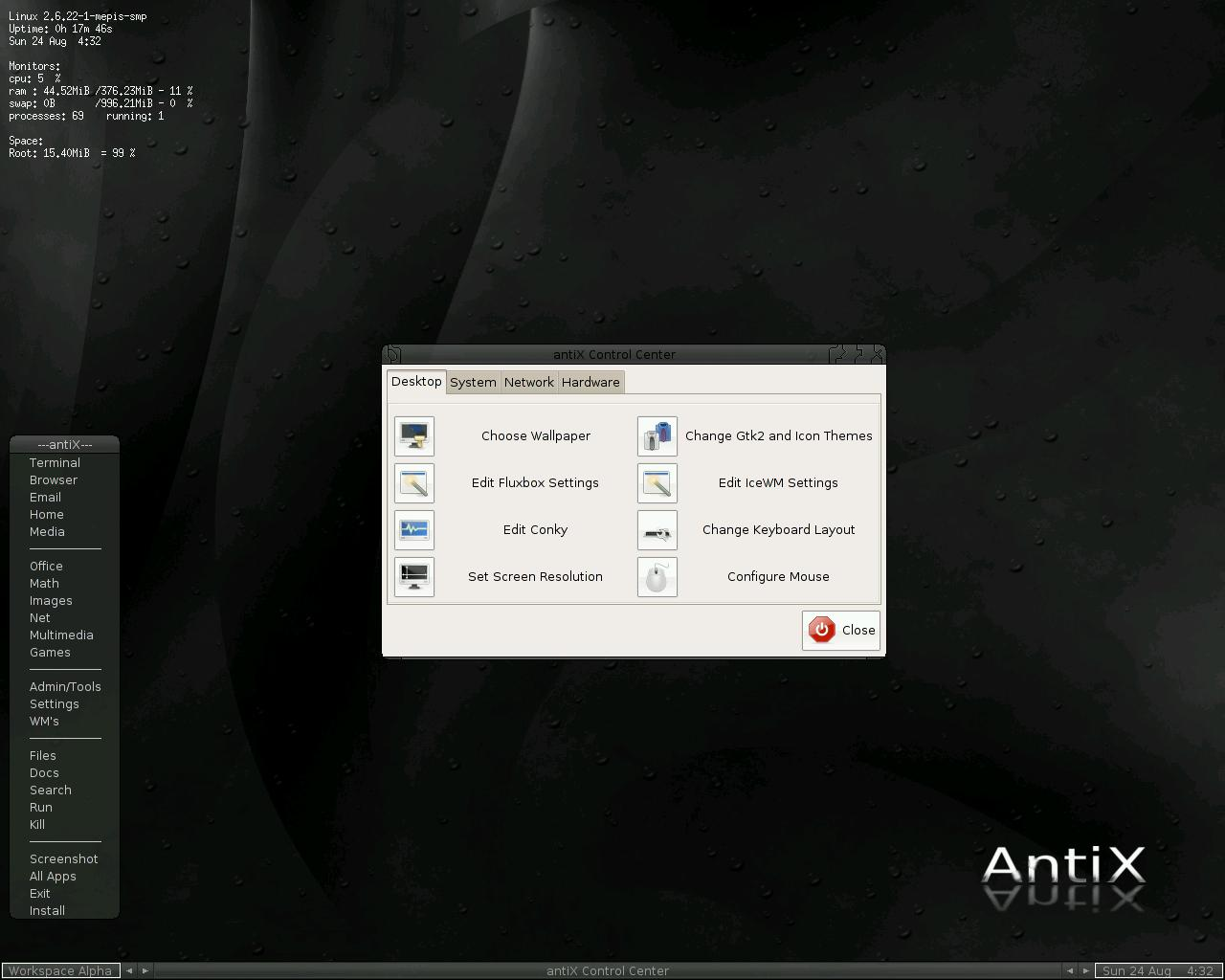antiX desktop screenshot: 7.5