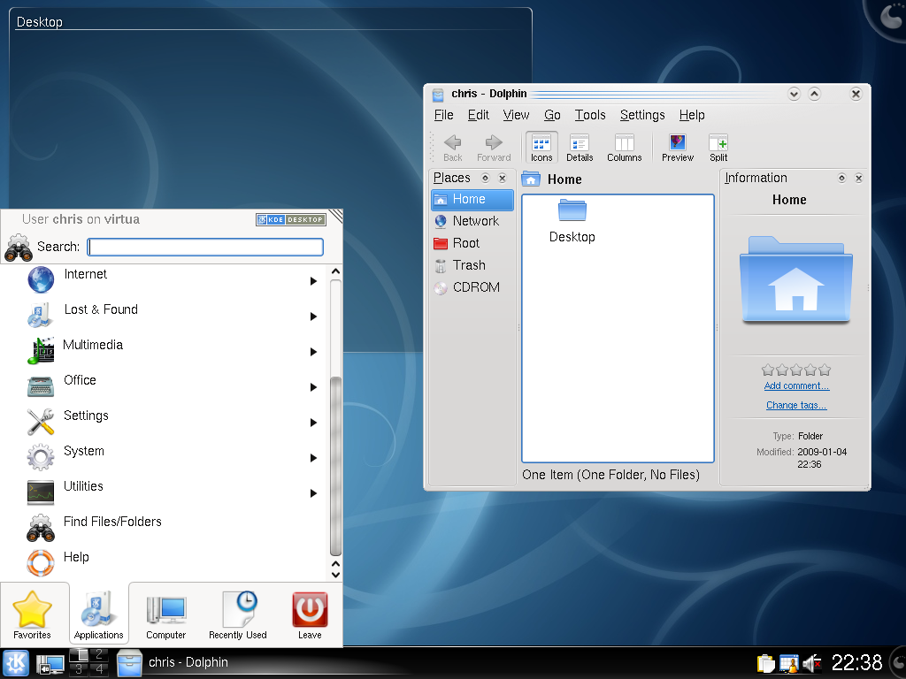 Arch Linux desktop screenshot: default kde desktop