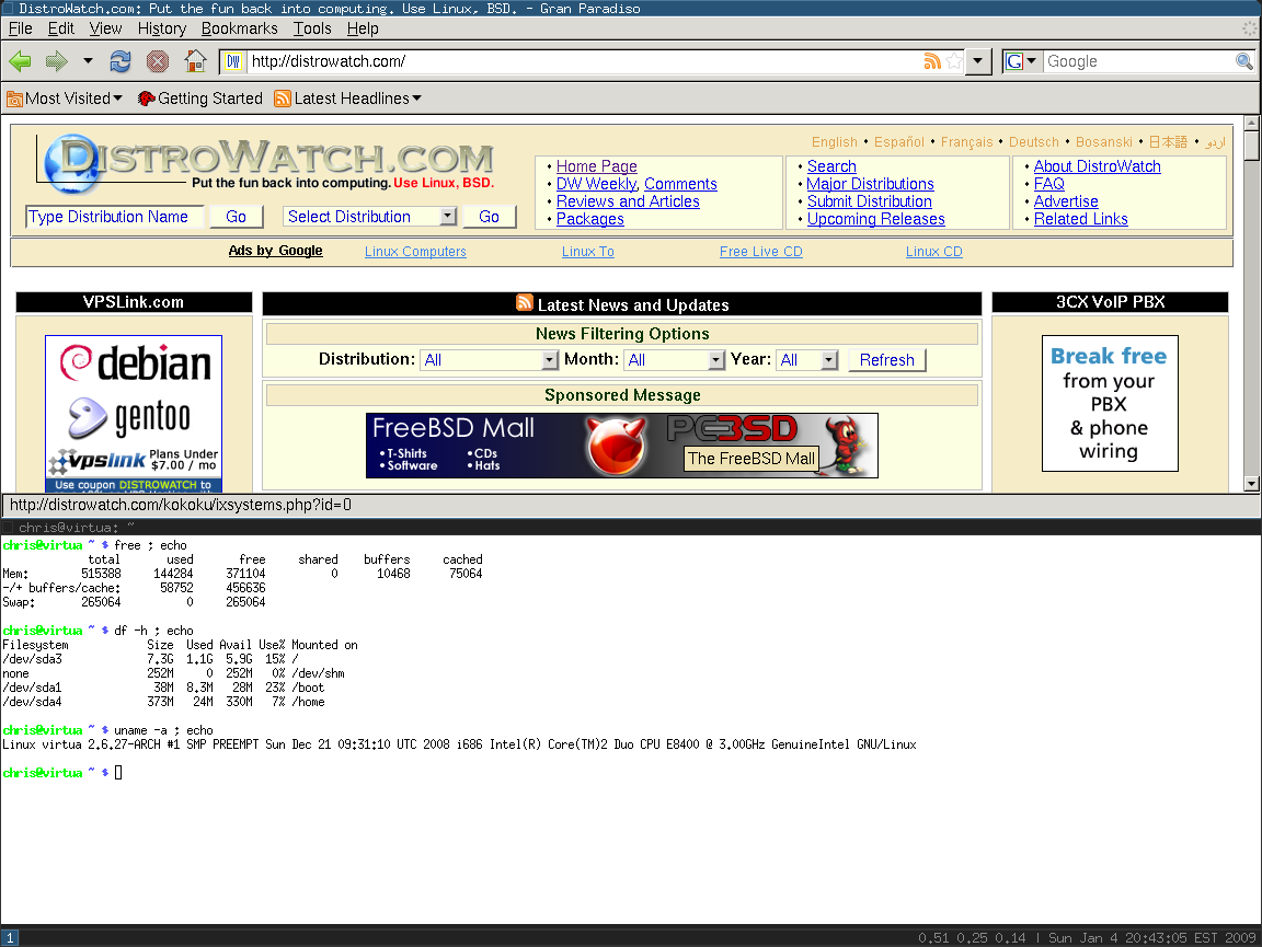 Arch Linux desktop screenshot: wmii