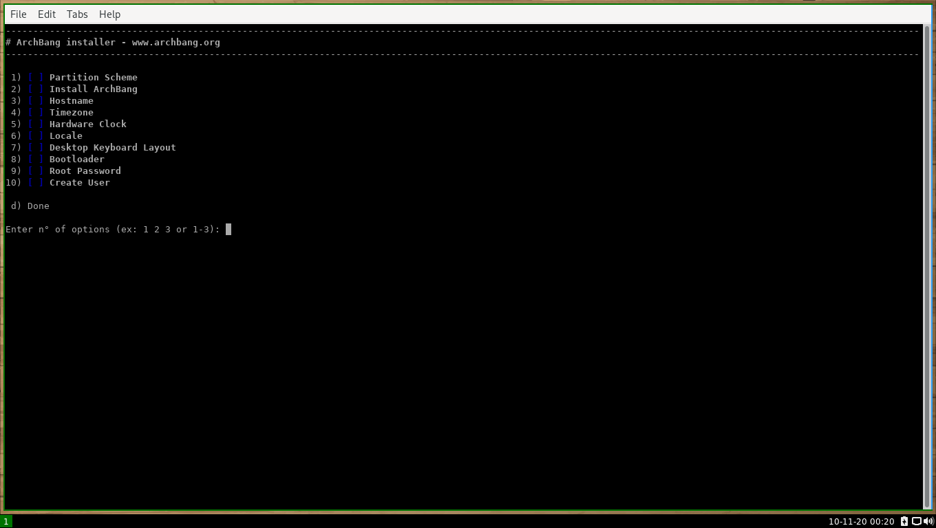 ArchBANG desktop screenshot: 0111 installer