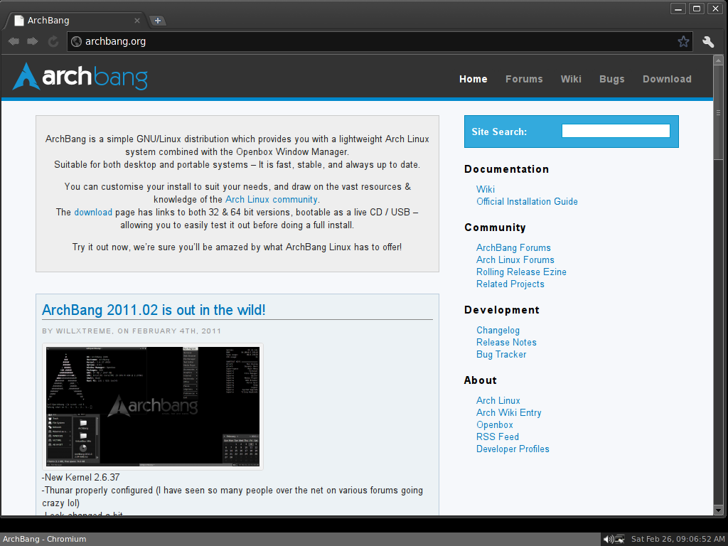 ArchBANG desktop screenshot: 2011.02 webbrowsing