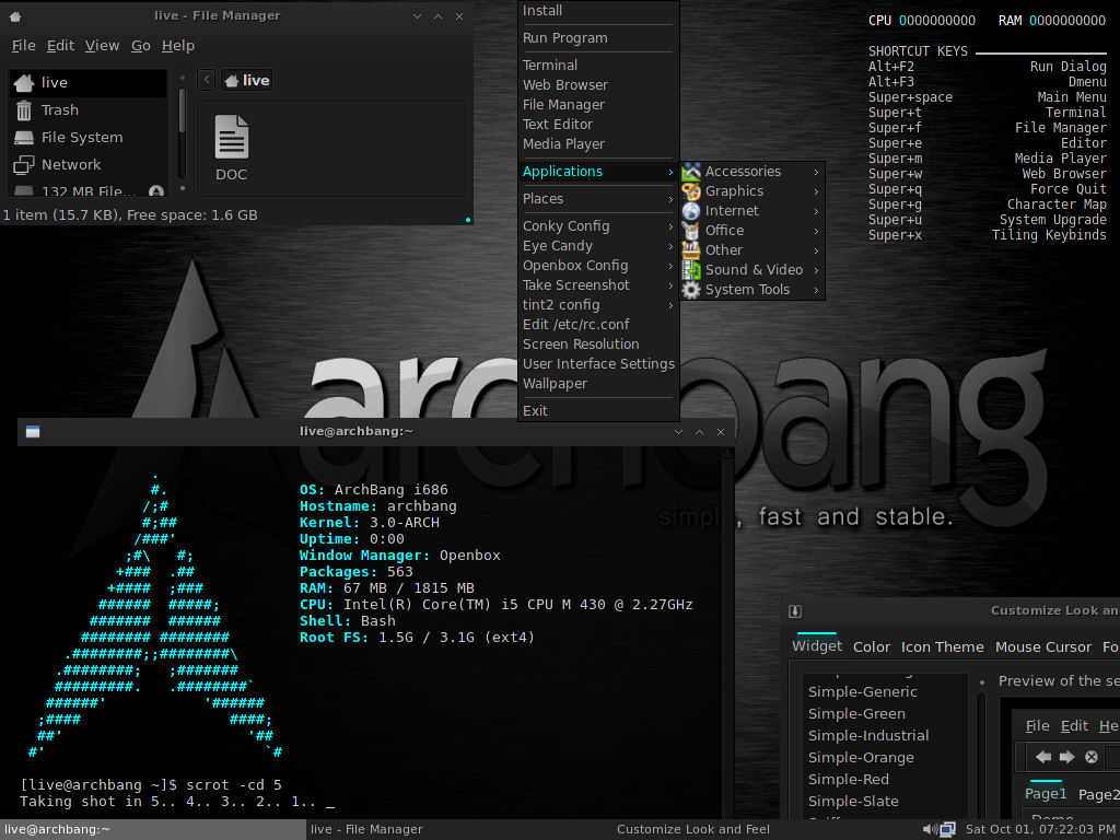 ArchBANG desktop screenshot: 2011.10 desktop