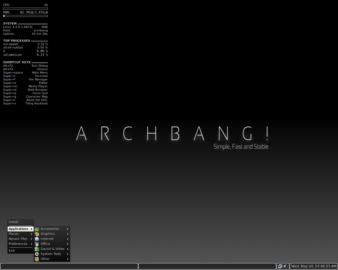 ArchBANG desktop screenshot: 2012.05