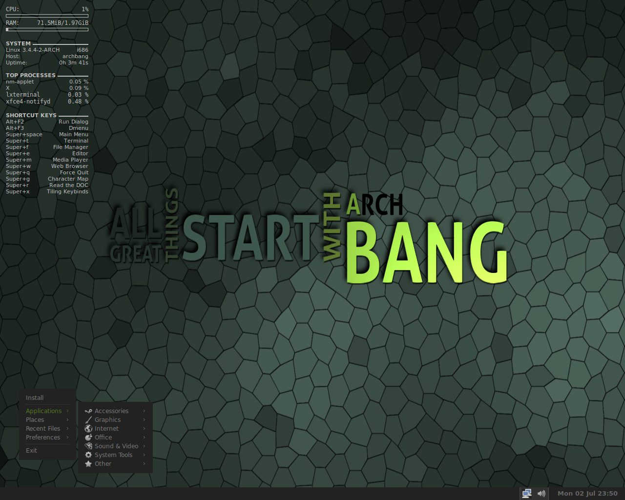 ArchBANG desktop screenshot: 2012.07