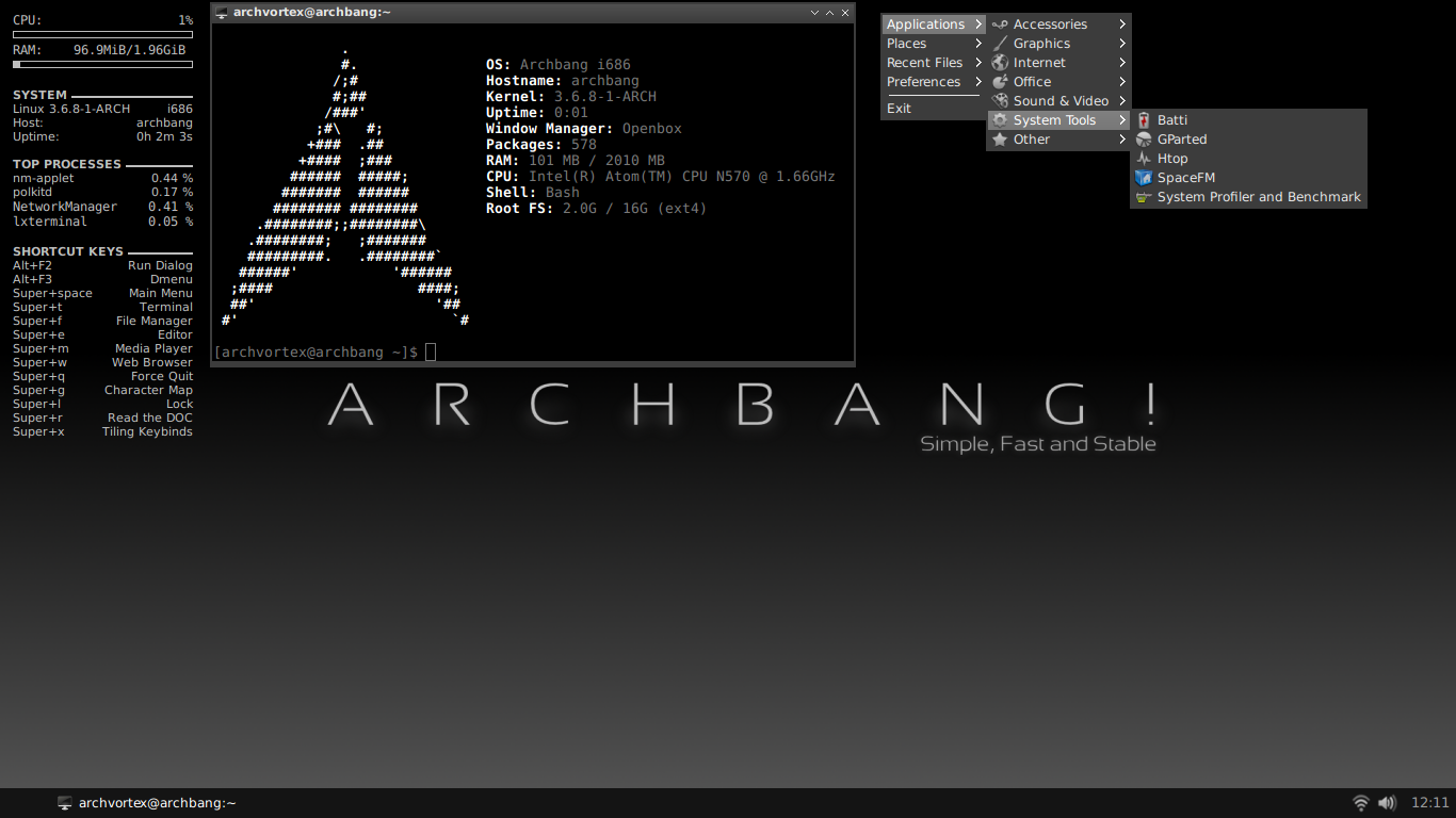 ArchBANG desktop screenshot: 2012.12 desktop
