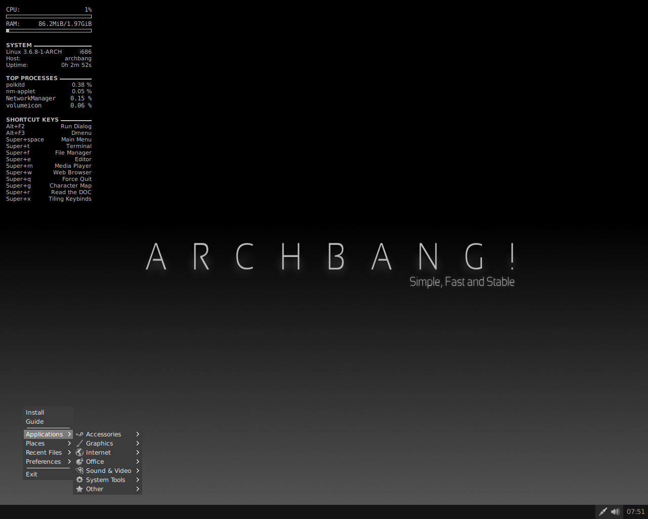 ArchBANG desktop screenshot: 2012.12