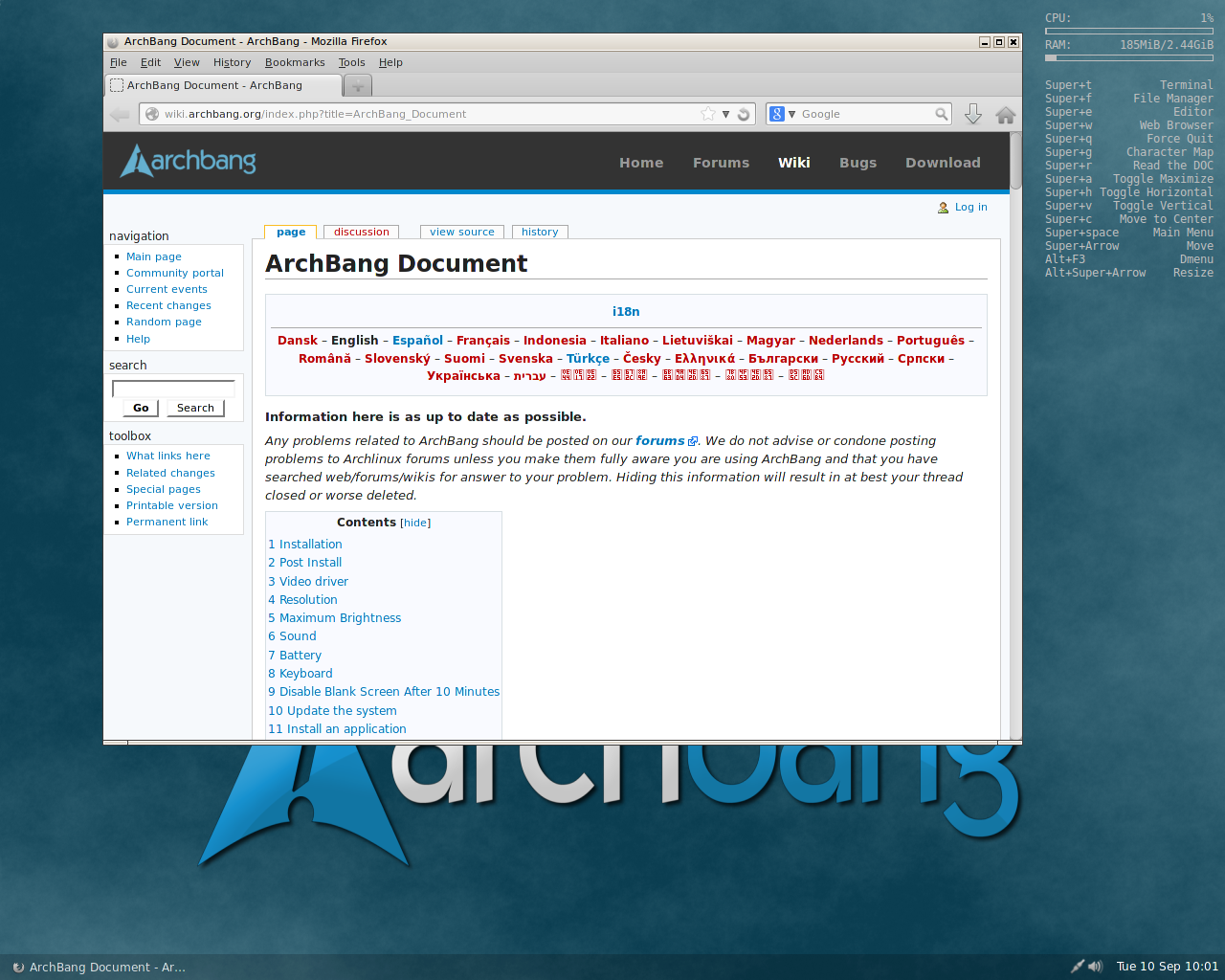 ArchBANG desktop screenshot: 2013.09.01 guide