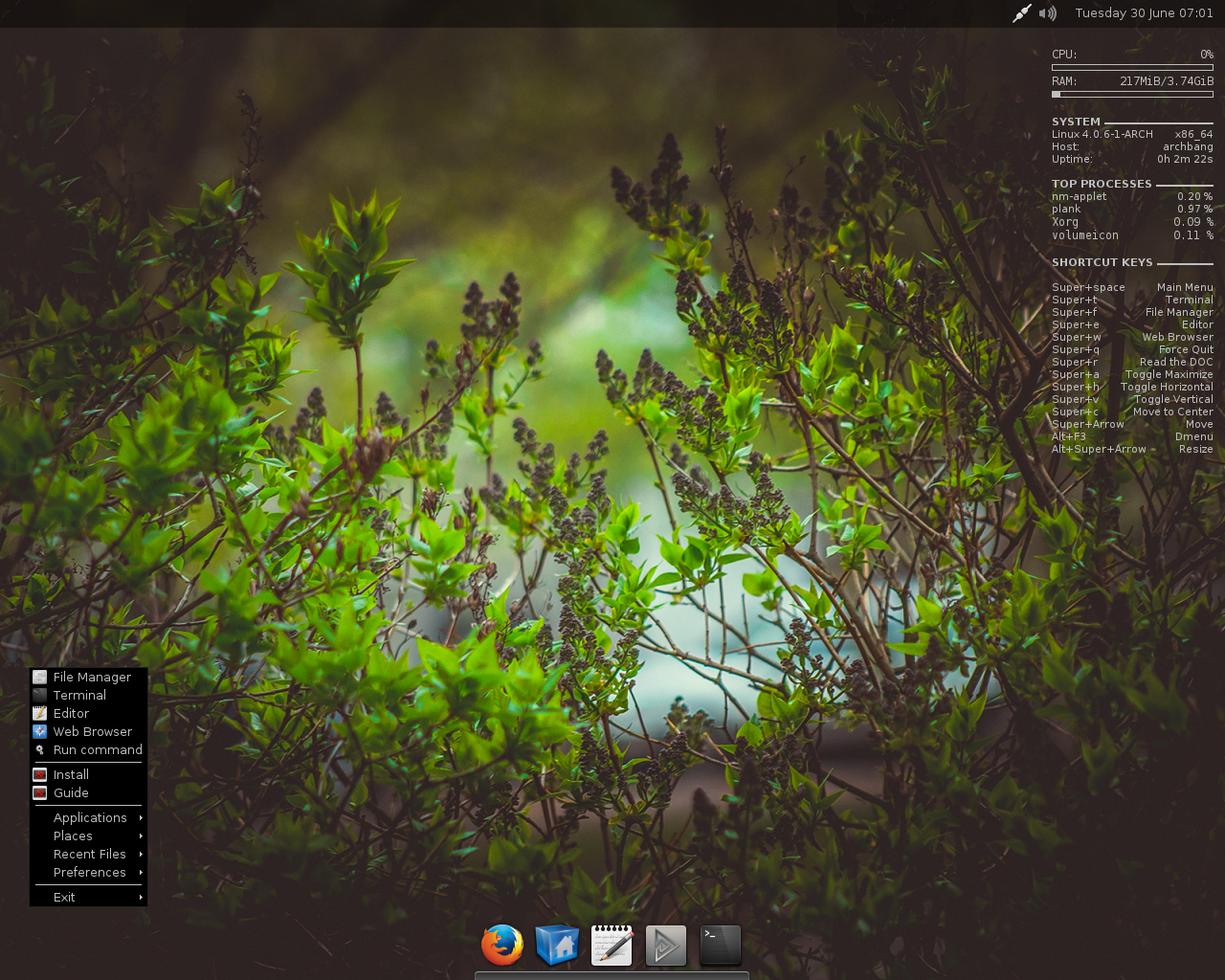 ArchBANG desktop screenshot: 2015.06