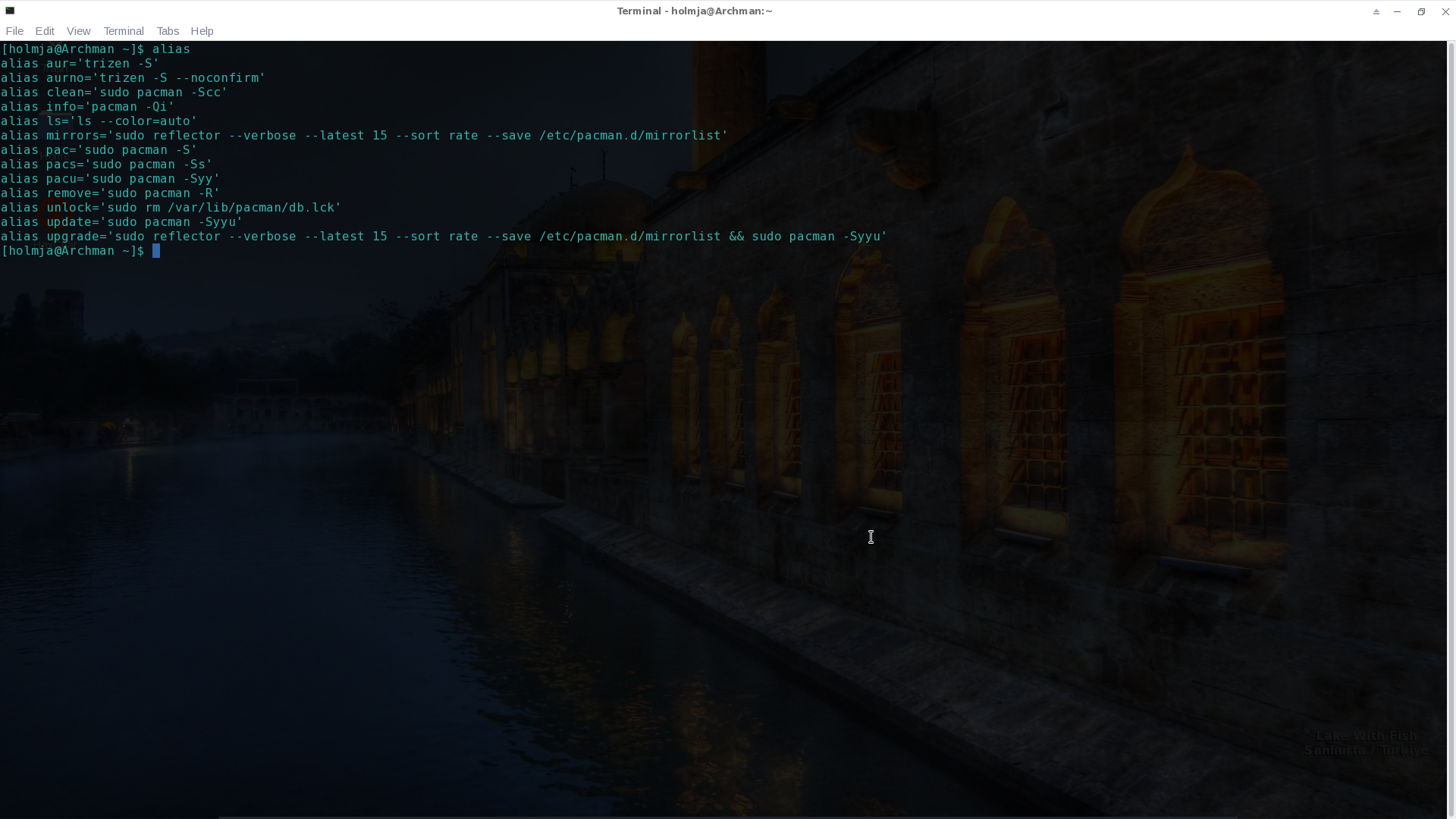Archman desktop screenshot: 2019 09 xfce terminal aliases