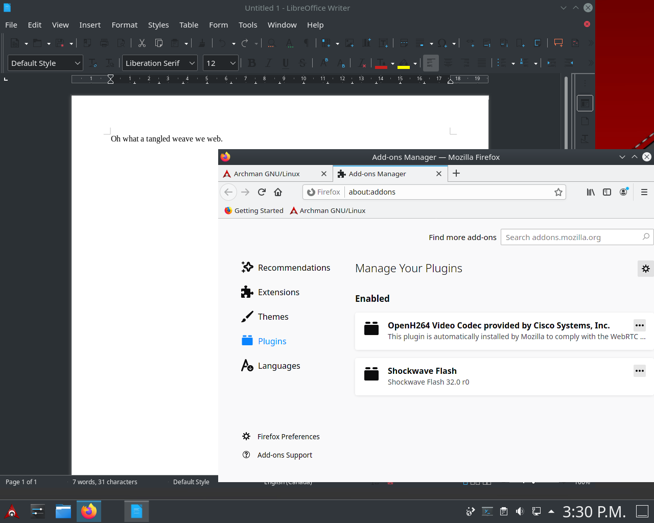 Archman desktop screenshot: 2020 11 12 firefox