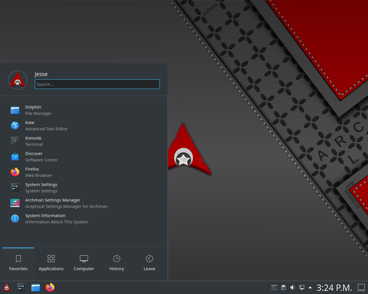 Archman desktop screenshot: 2020 11 12 menu