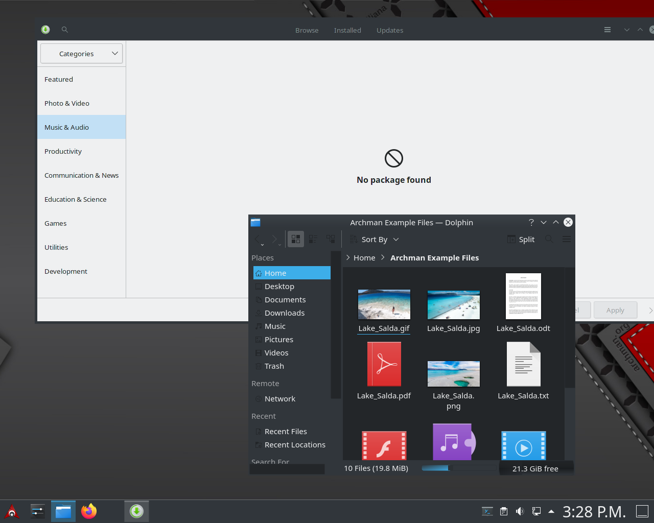 Archman desktop screenshot: 2020 11 12 pamac