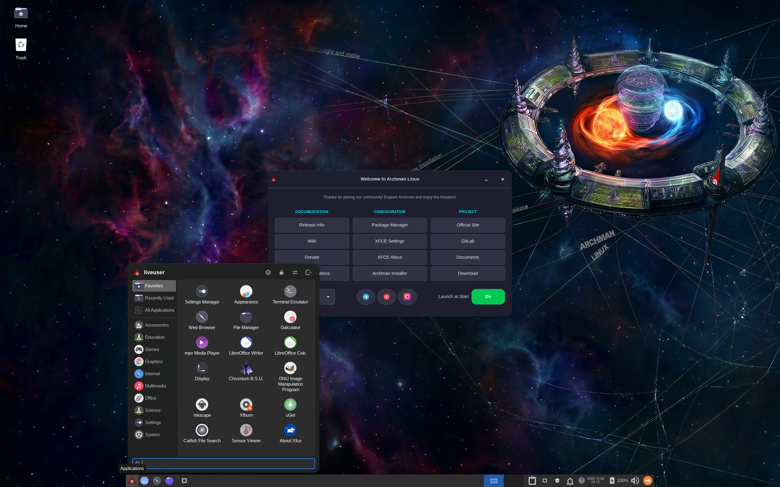 Archman desktop screenshot: 20261001 xfce