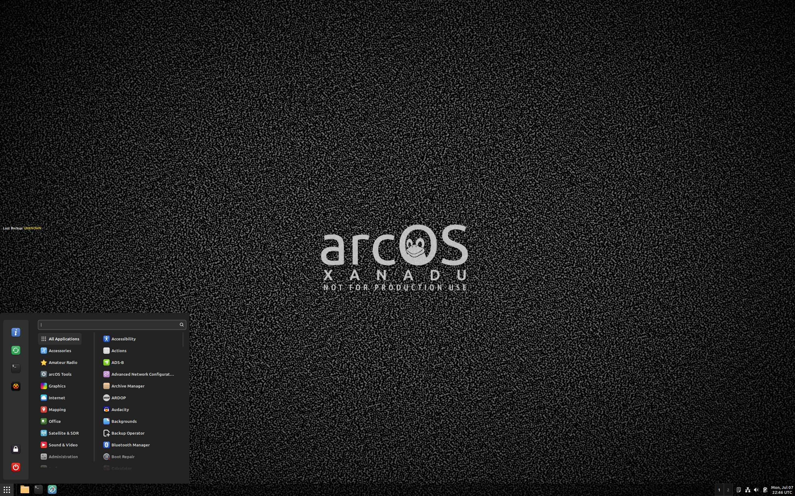 arcOS desktop screenshot: 22.1.0706