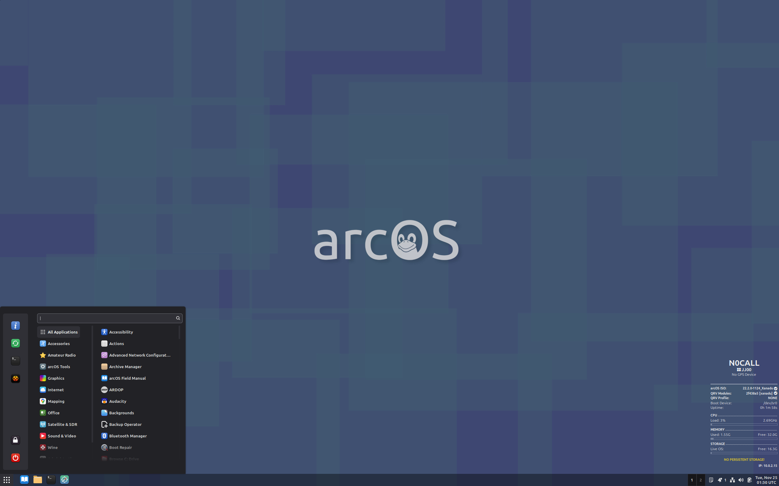 arcOS desktop screenshot: 22.2.0