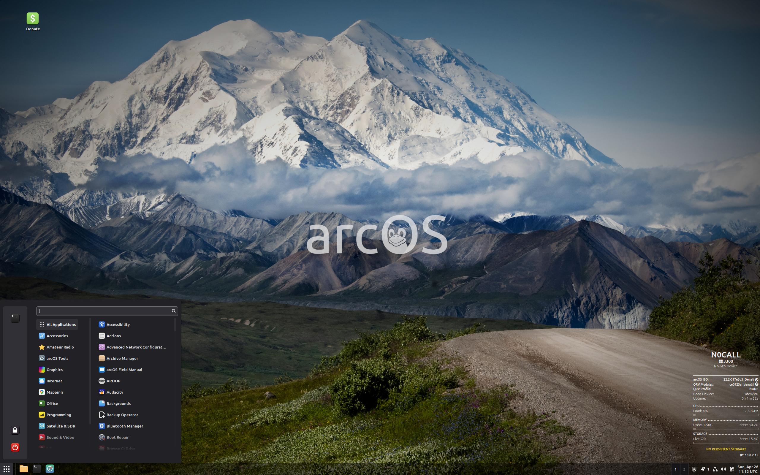 arcOS desktop screenshot: 22.2