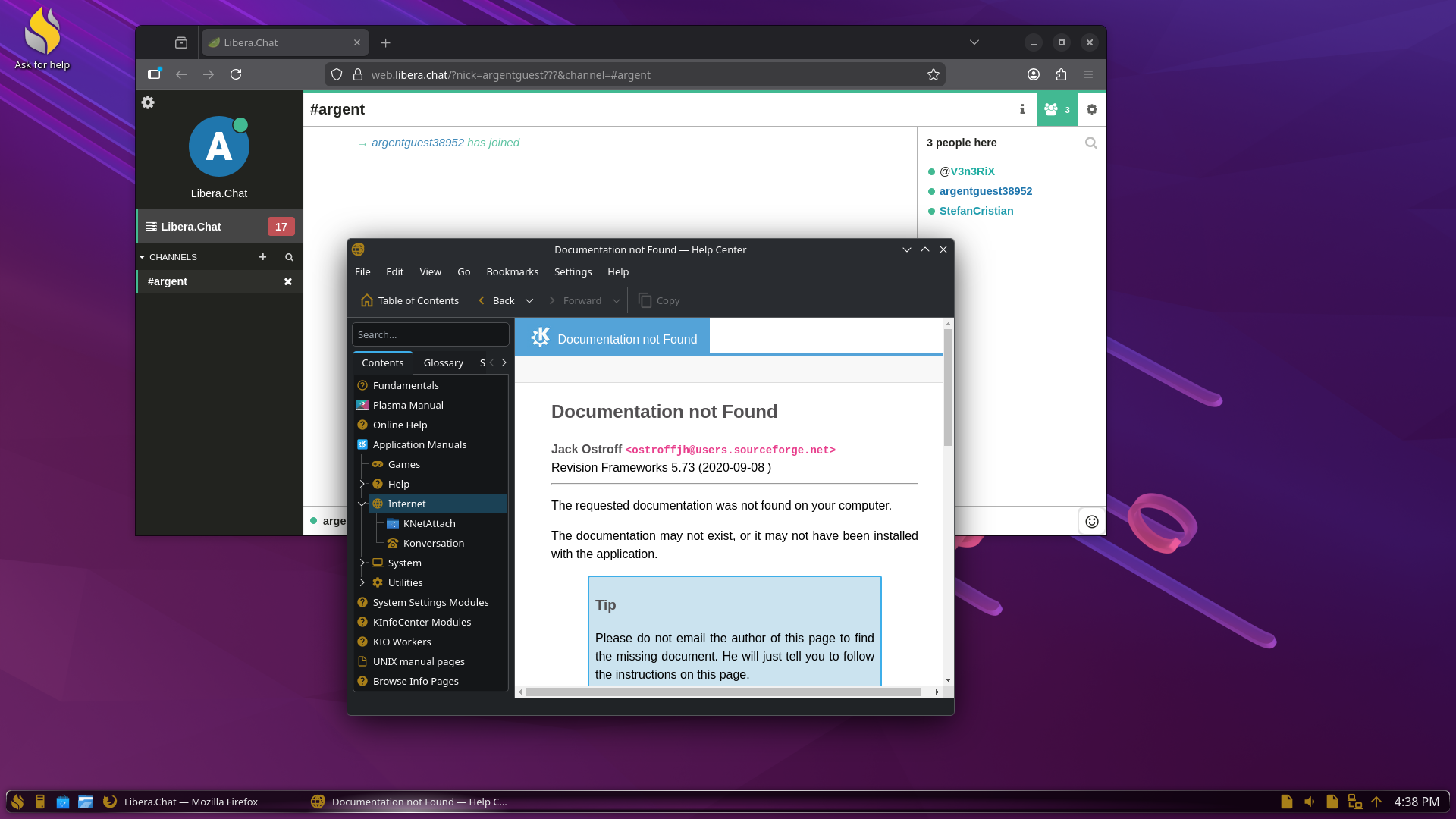 Argent desktop screenshot: 1.5.3 help