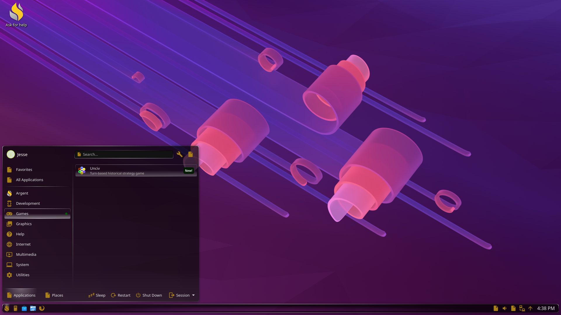 Argent desktop screenshot: 1.5.3 menu