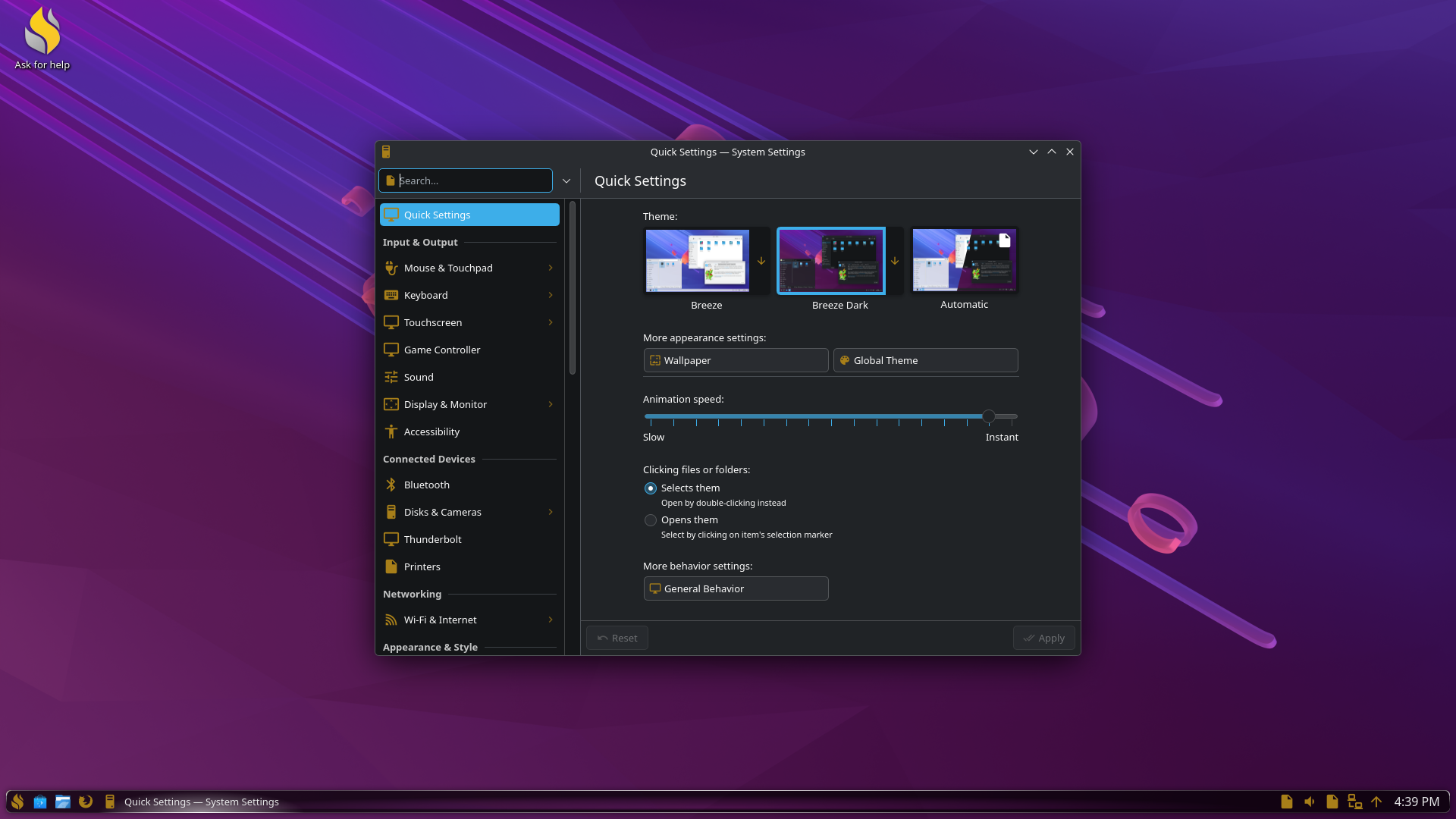 Argent desktop screenshot: 1.5.3 settings