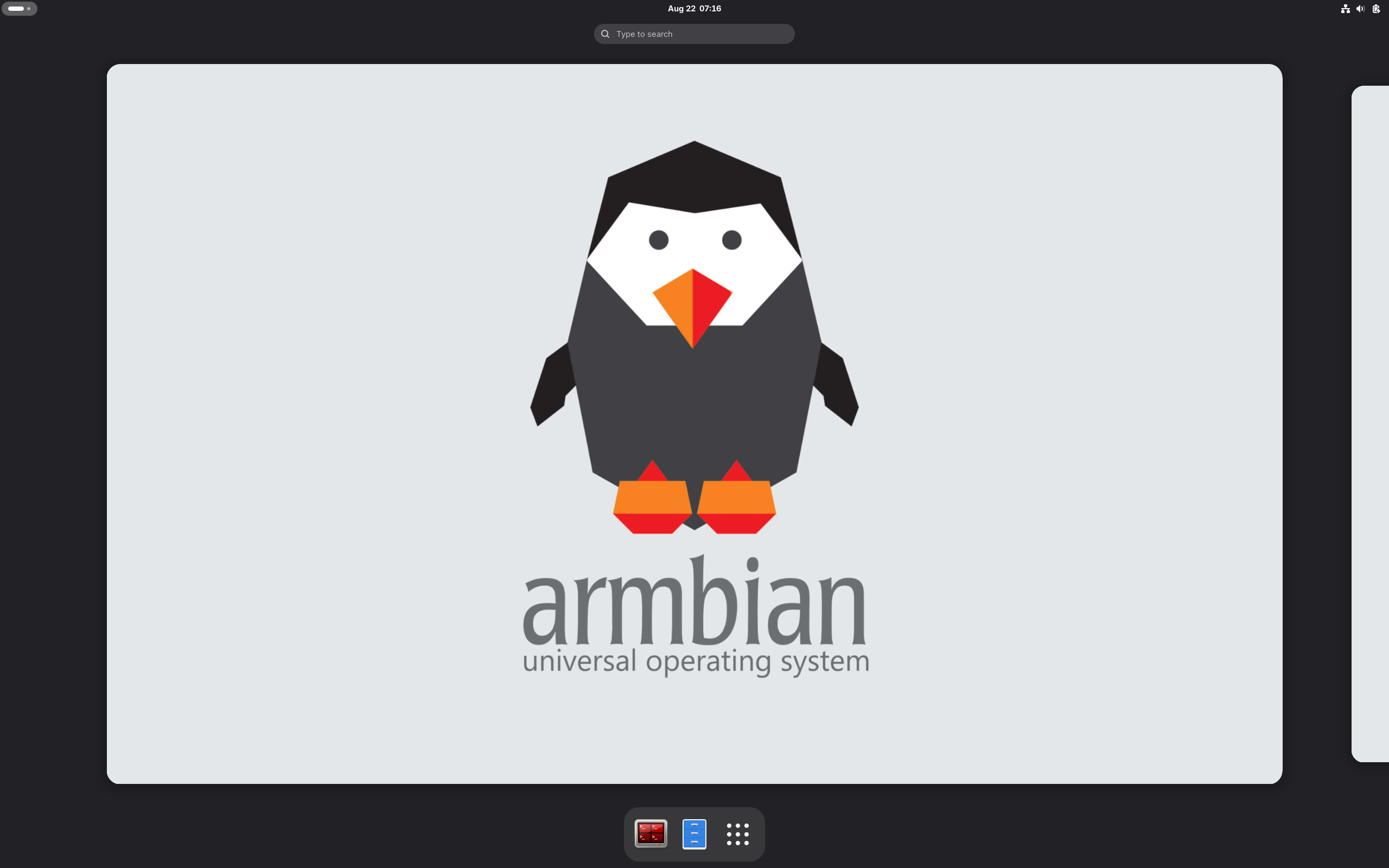 Armbian desktop screenshot: 26.8.3 gnome