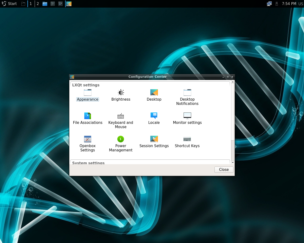 Artix desktop screenshot: 2017.08.08 settings