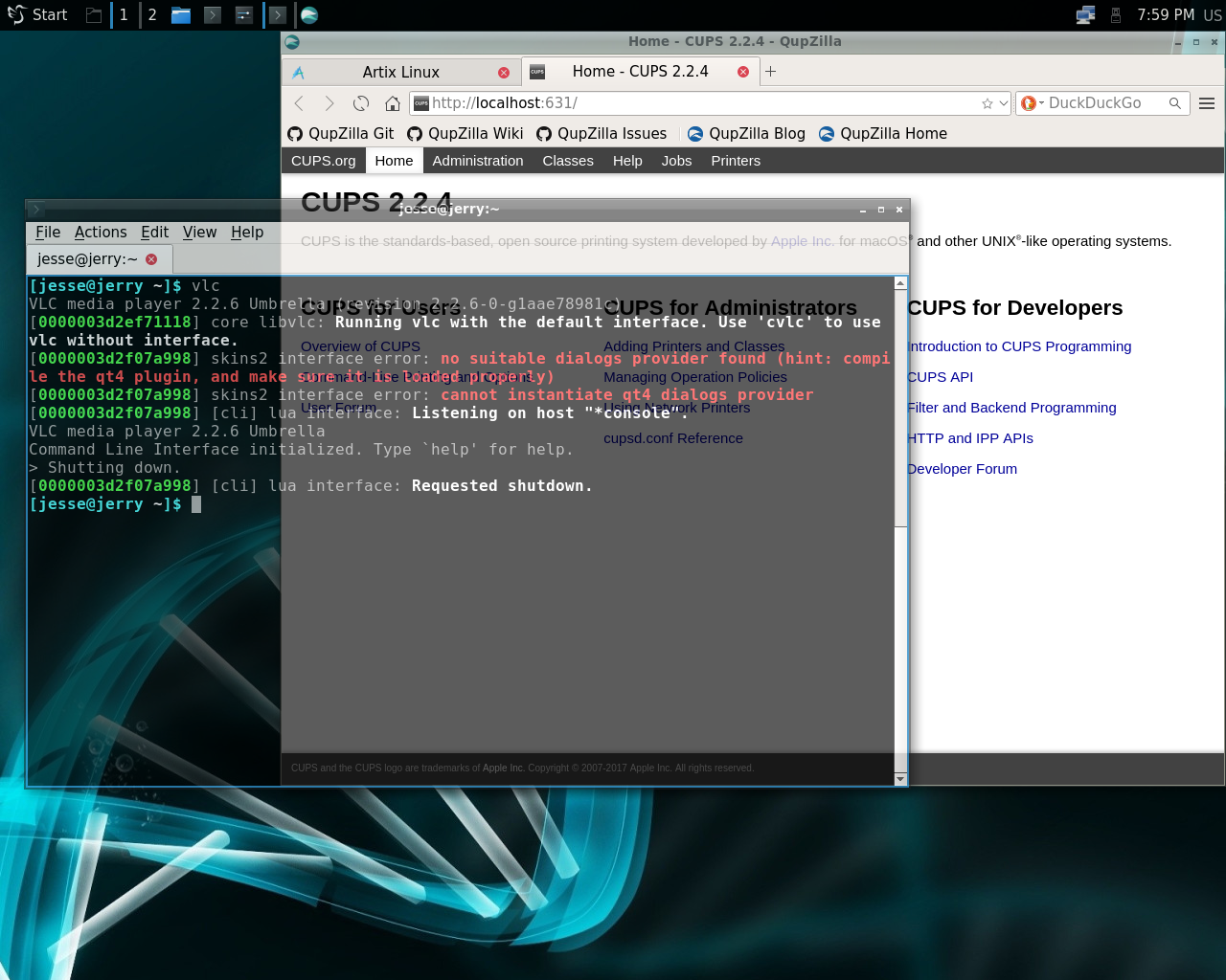 Artix desktop screenshot: 2017.08.08 vlc