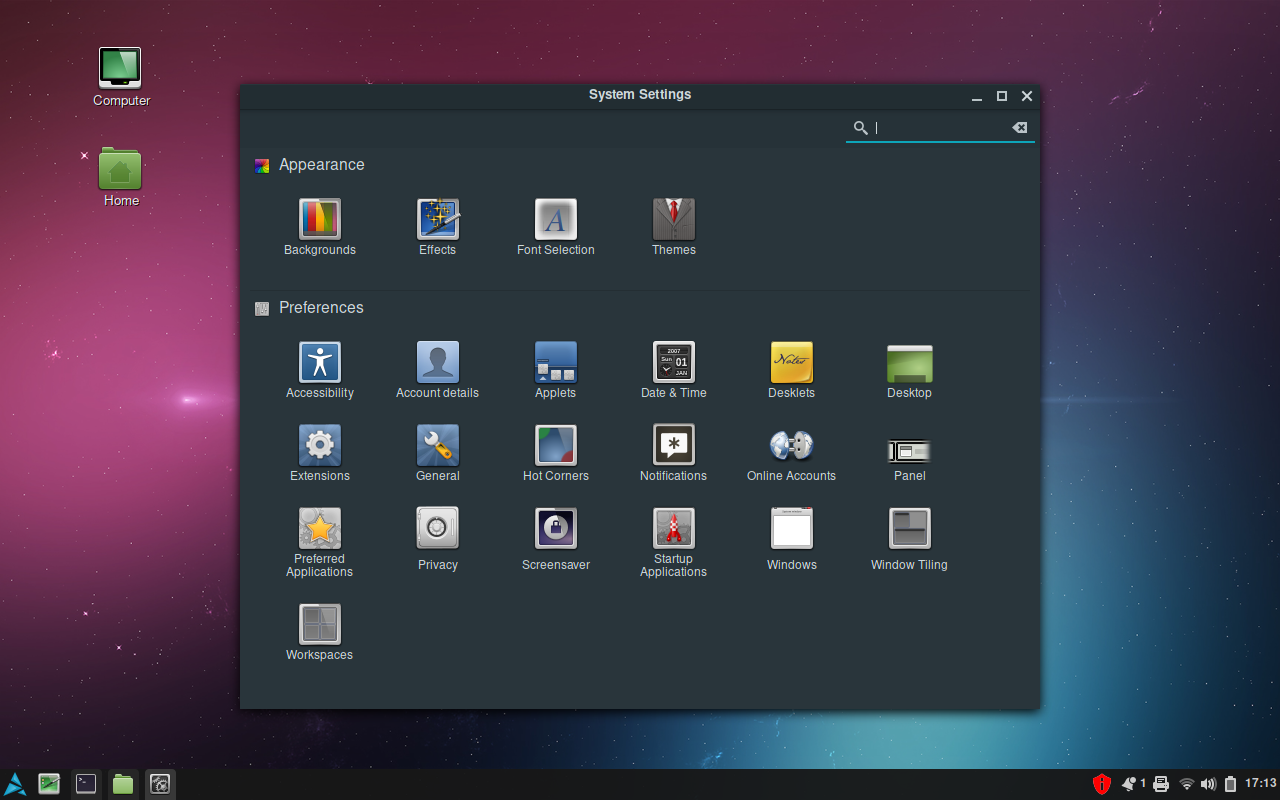 Artix desktop screenshot: 20200214 settings and update notifier