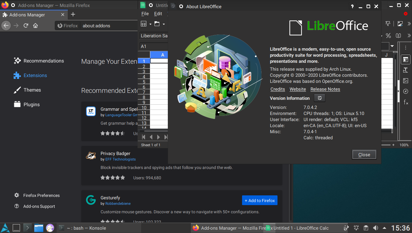 Artix desktop screenshot: 20210101 applications