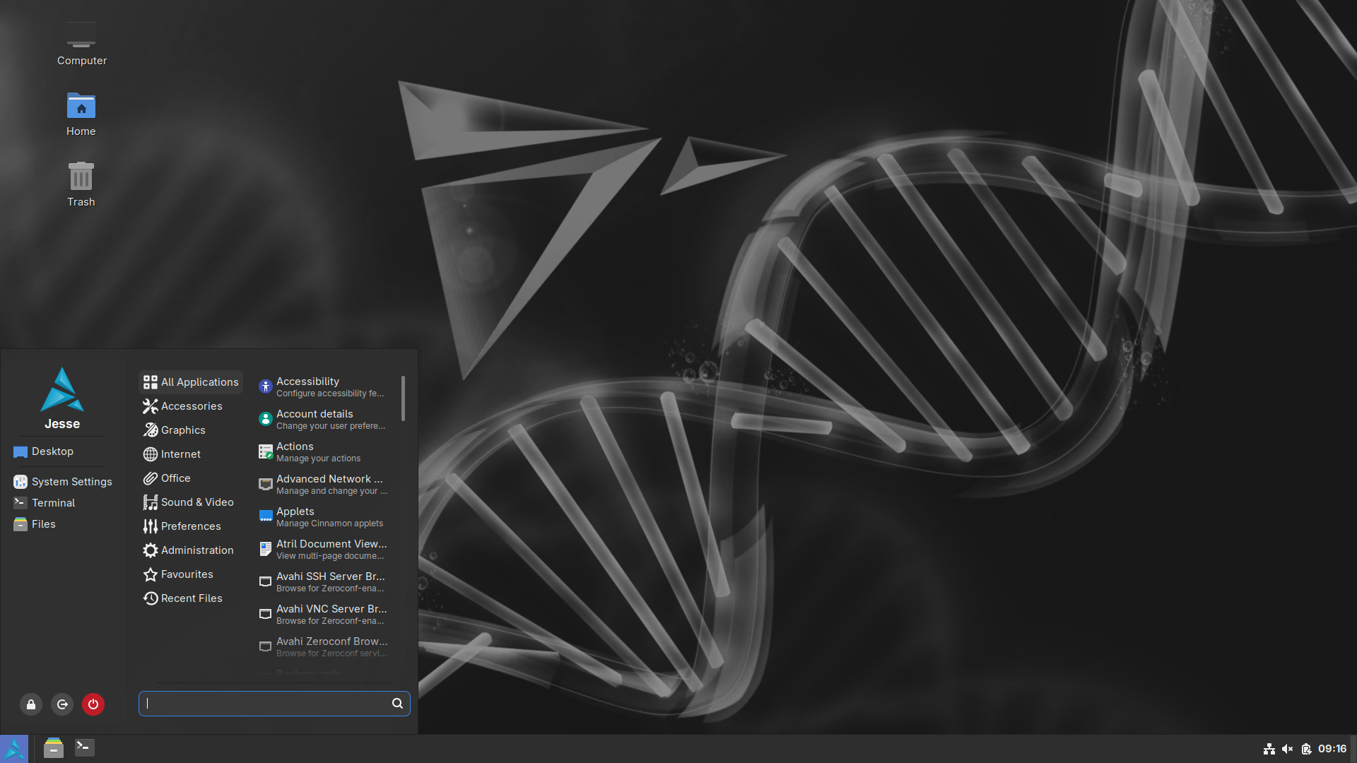 Artix desktop screenshot: 20260419 menu