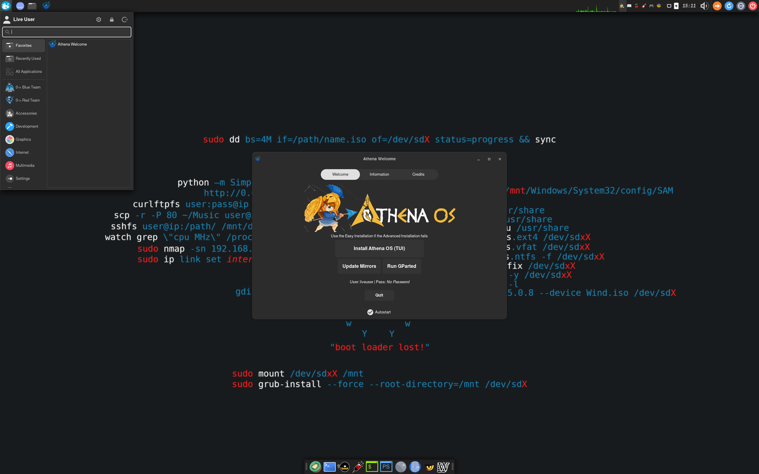 Athena desktop screenshot: rolling