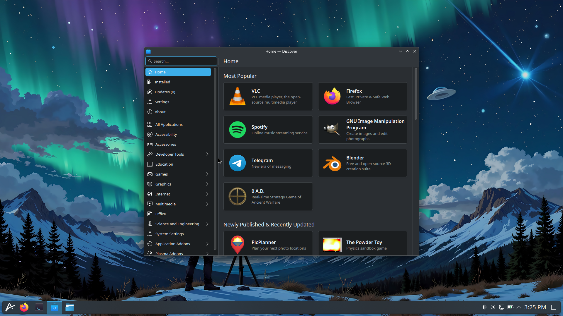 Aurora desktop screenshot: 2025 discover