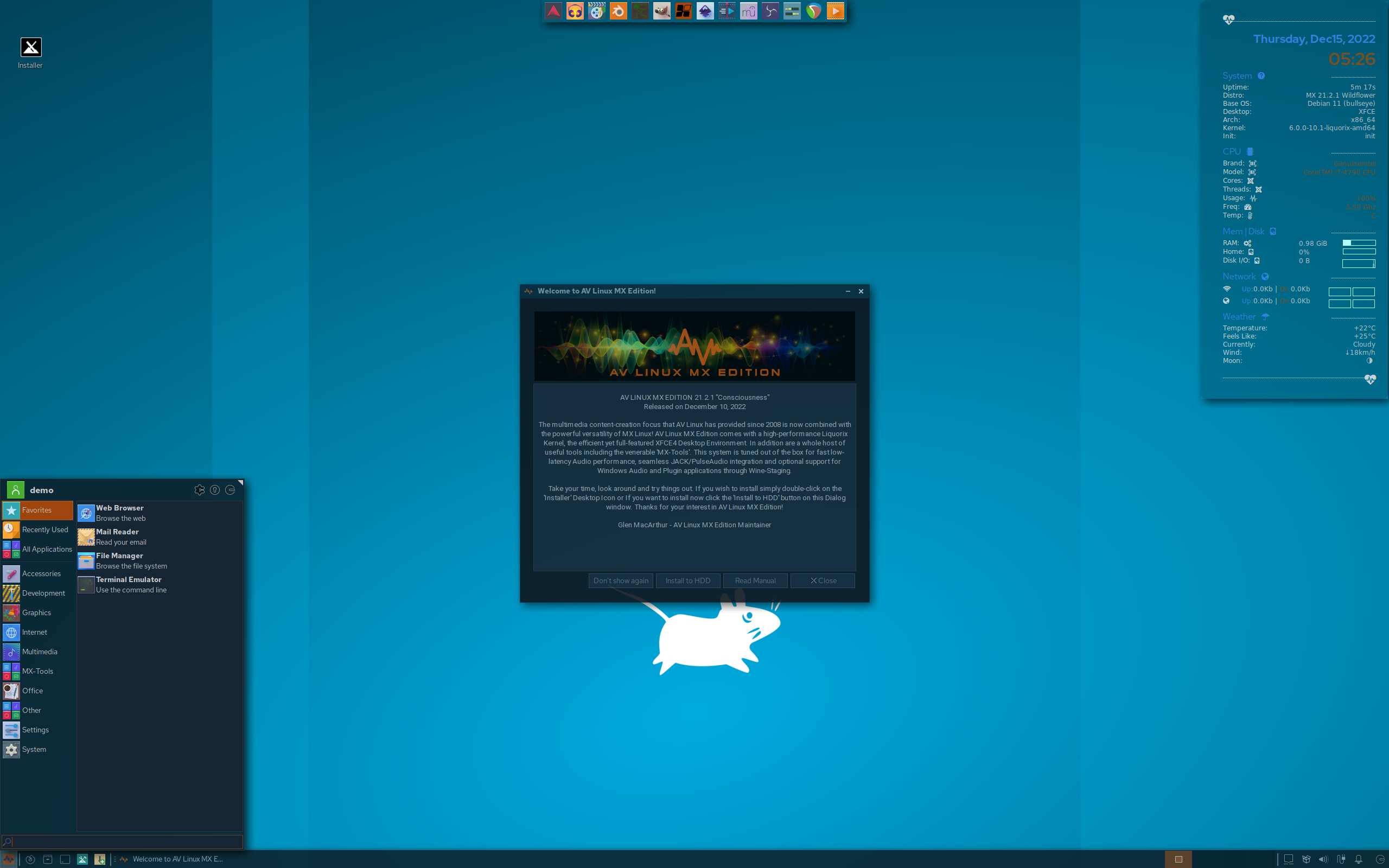 AV Linux desktop screenshot: 21.2.1