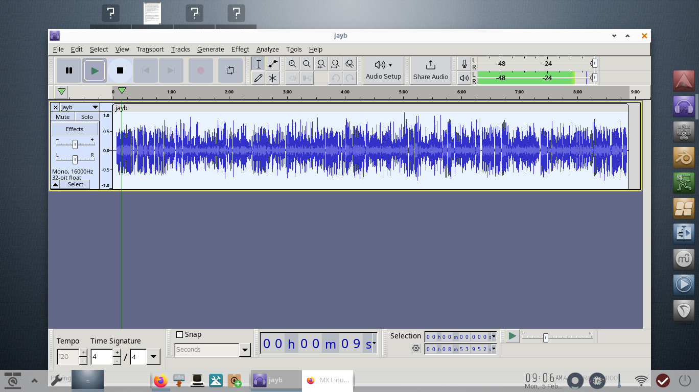 AV Linux desktop screenshot: 23.1 audacity