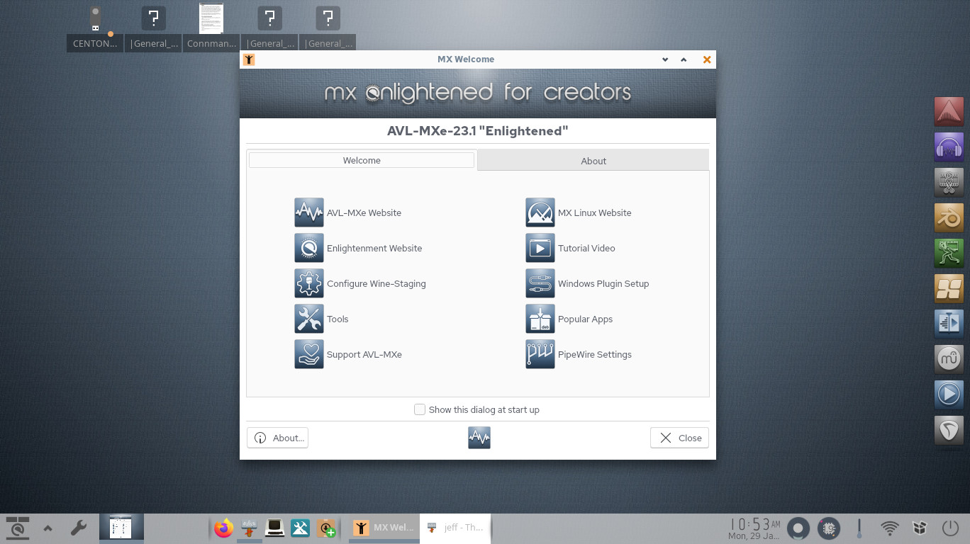AV Linux desktop screenshot: 23.1 intro